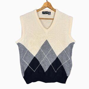 Vintage Argyle Sweater Vest Virgin Wool 90s Preppy Neutral Pullover